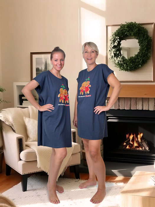 Nattkjole/oversize t-shirt m/julemotiv blå onesize